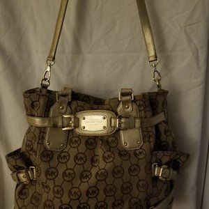 Michael Kors Khaki Gansevoort Logo, Gold Leather Trim, Gently Used, compare $448